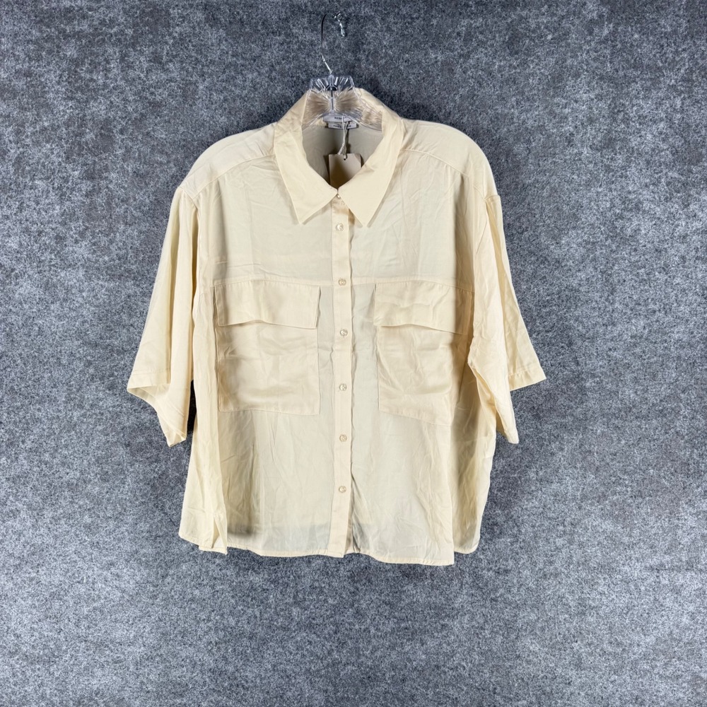 Reserved Women's XXL Ivory Utility Button Front Short Sleeve Shirt NWT